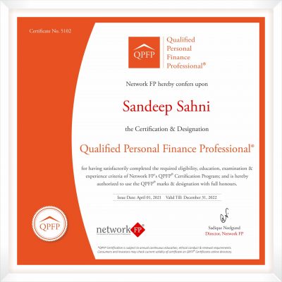 Qualified Personal Finance Professional - Sahayak Associates - Sandeep Sahni